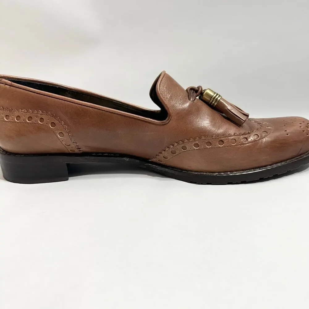 Stuart Weitzman Wingtip Leather Loafers Tassle Guything | Brown | SZ‎ 8.5